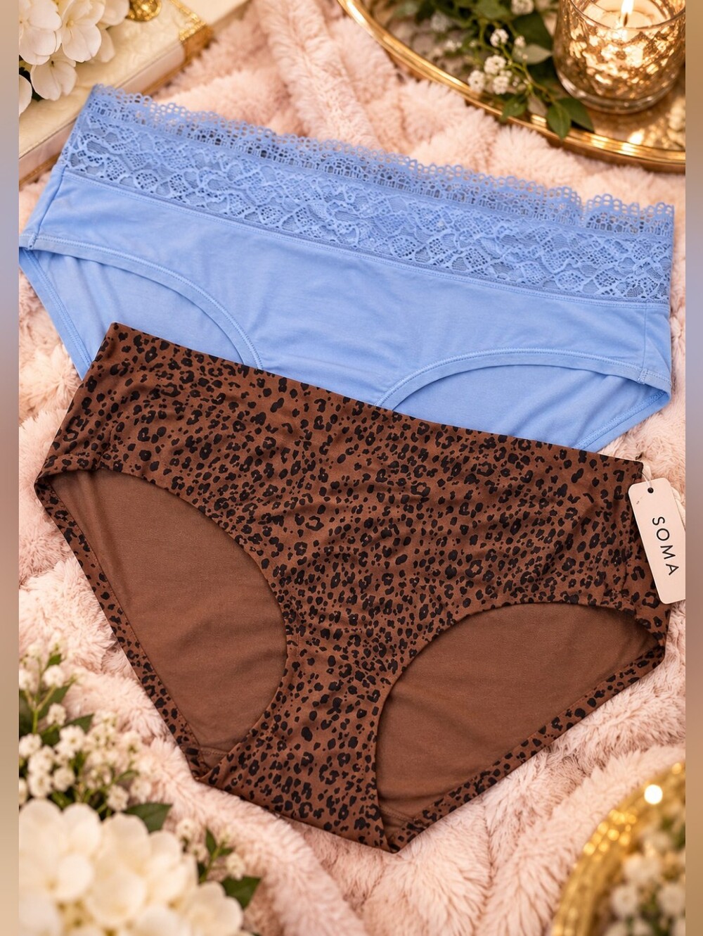 Soma Panties Size L 2 Pack Embraceable Lace Enbliss Leopard Hipster NWT NWOT